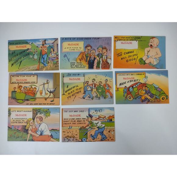 8 VTG Tichnor Texas Postcards McDade Humorous Retro Caricature Unposted - Picture 1 of 11
